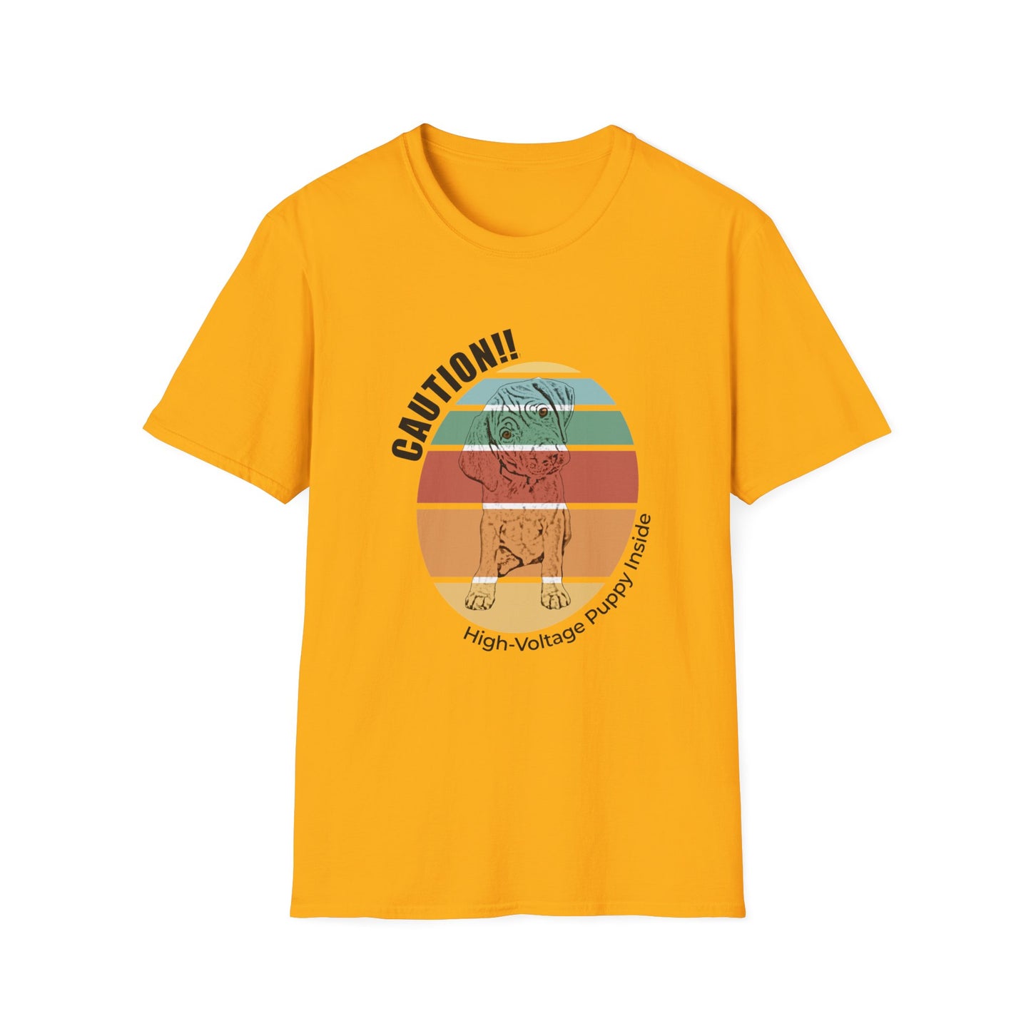 High-Voltage Puppy Inside Vizsla T-Shirt — Vintage Pastel Stripes