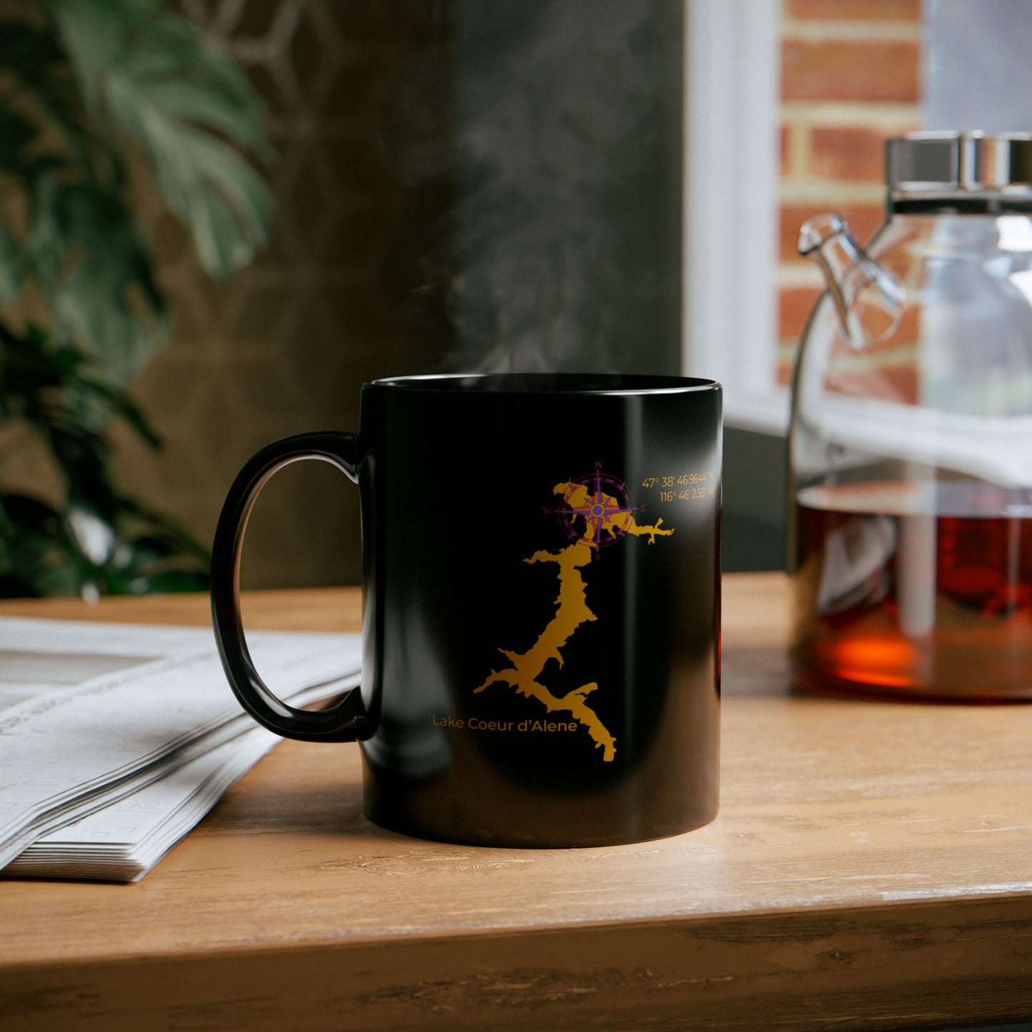 Vizsla Style Puppy in Gold w/ Lake Coeur d'Alene - Hungarian Vizsla Black Mug
