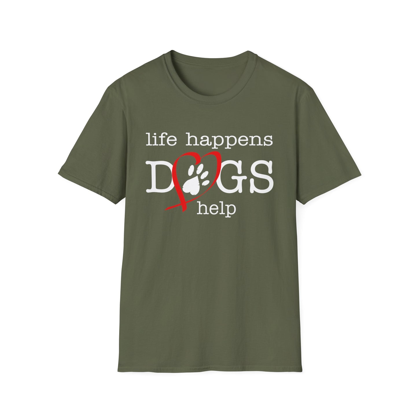 Life Happens, Dogs Help T-Shirt — Cute Paw Heart Puppy Tee