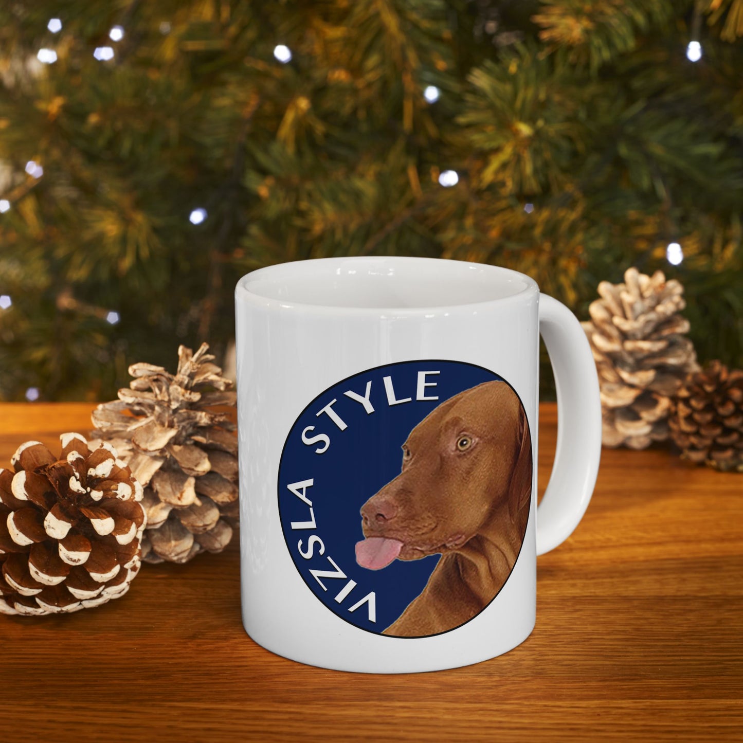 She's Not A What! Line Art with Vizsla Style Logo White Glossy Mug
