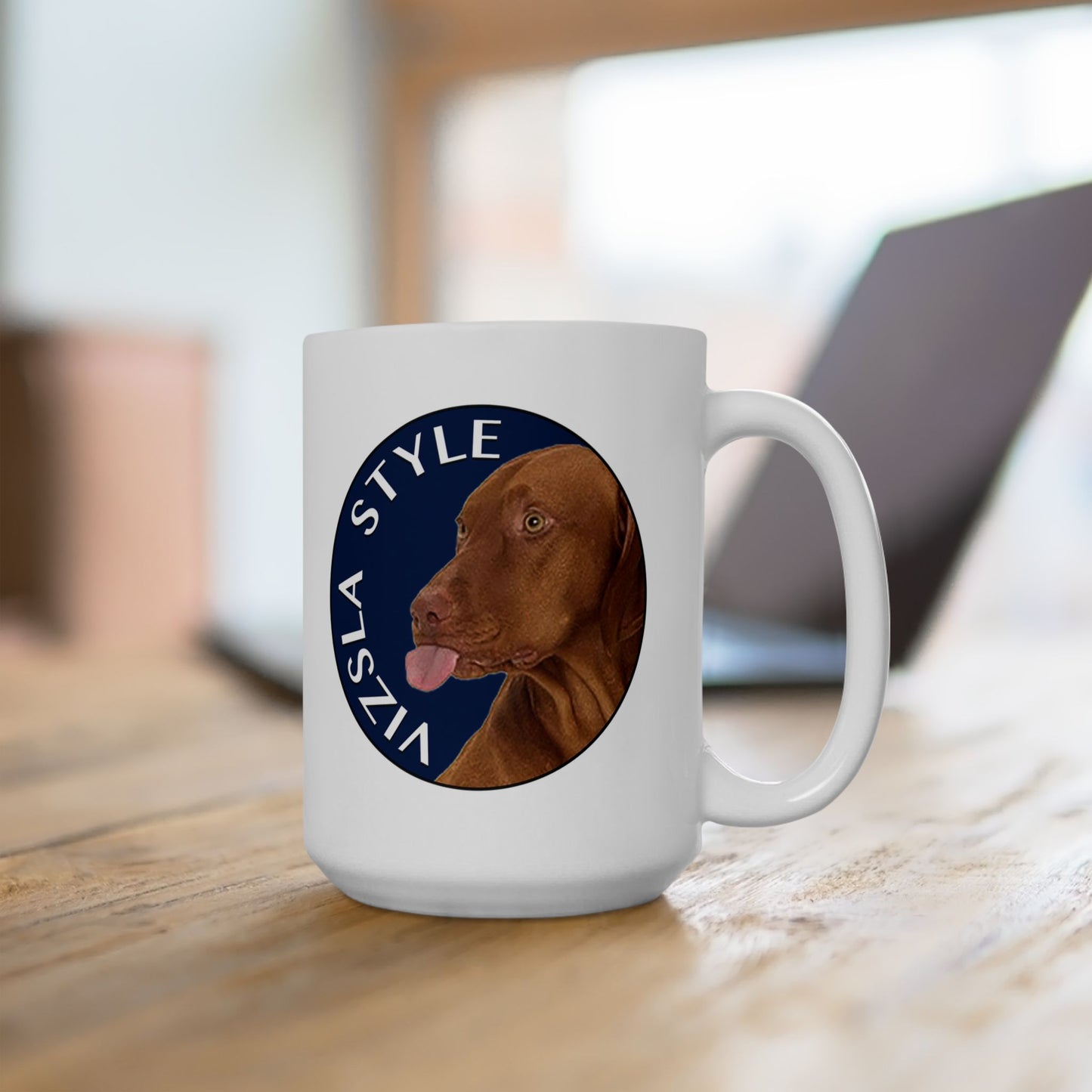 He's Not A What! in Color with Vizsla Style Logo White Glossy Mug