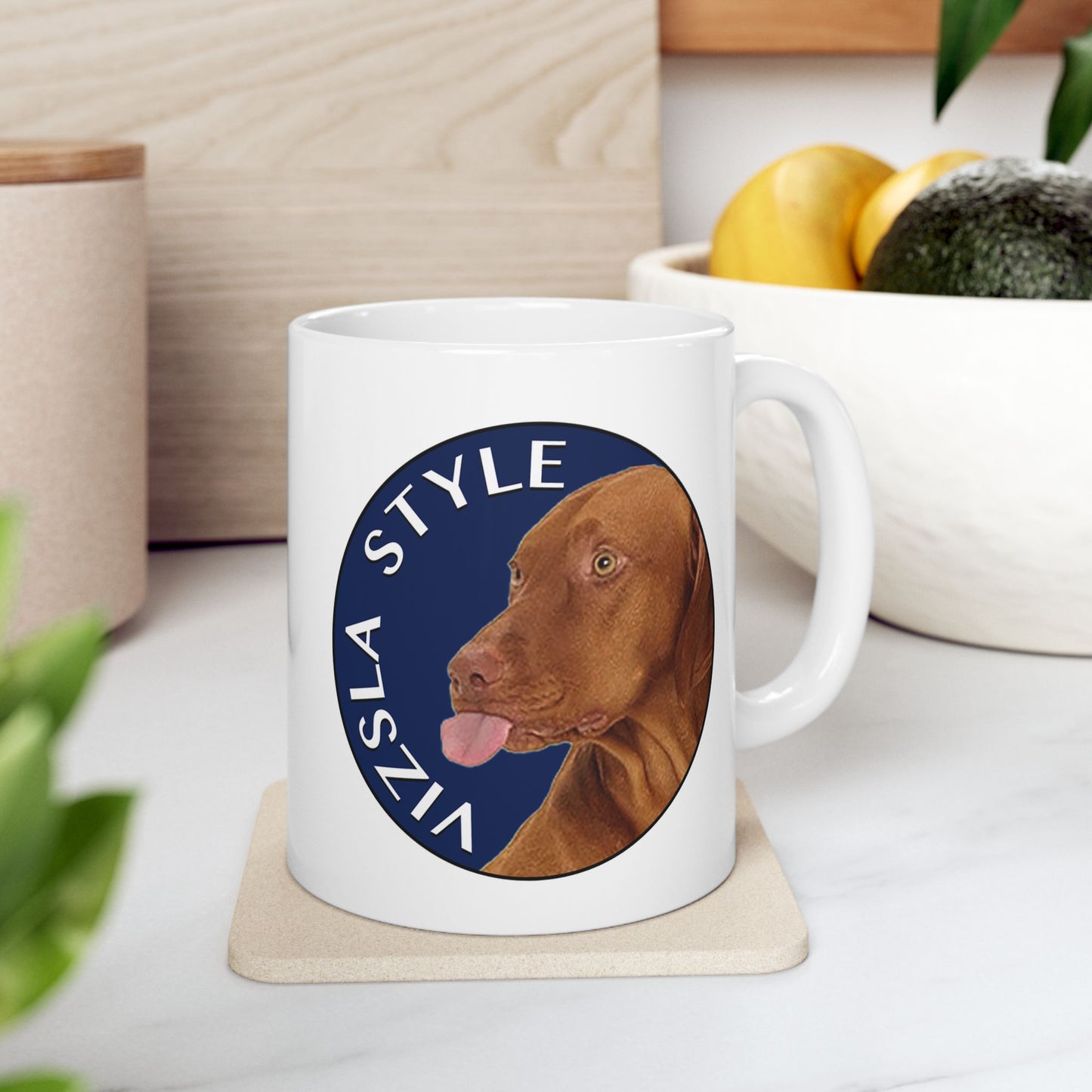 She's Not A What! in Color with Vizsla Style Logo White Glossy Mug