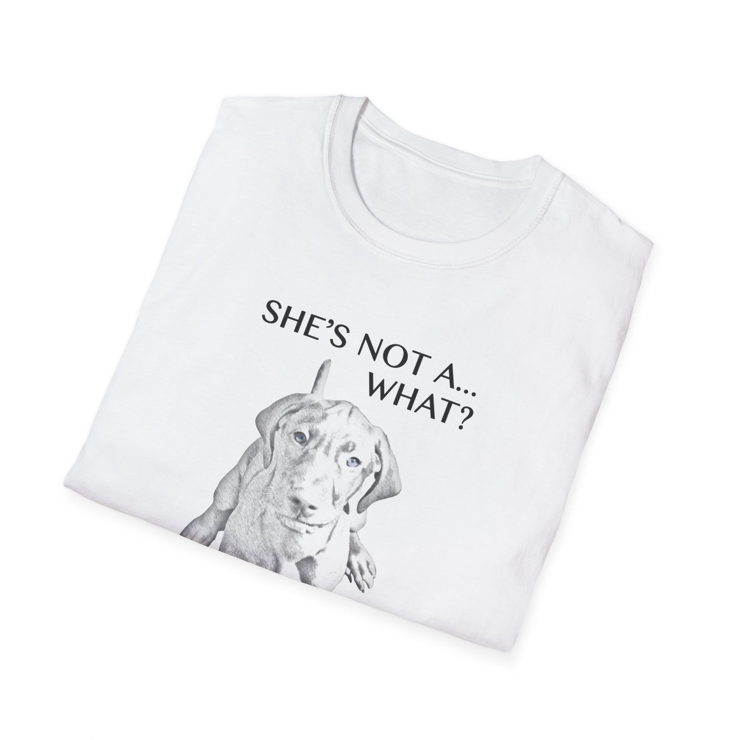She's Not A What... She's A Vizsla! All Around Sports T-shirt (Dk Text)