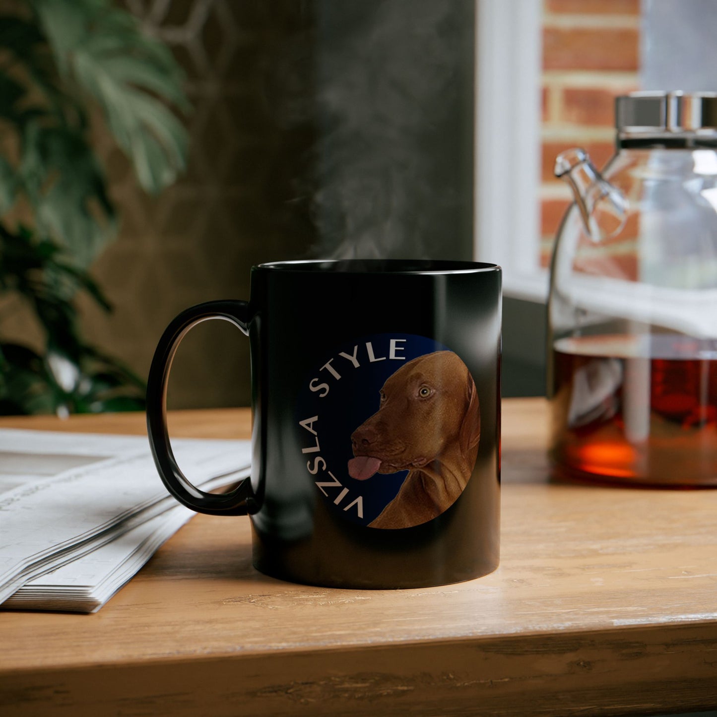 Vizsla Style Logo with Vizsla Puppy - Hungarian Vizsla Black Mug