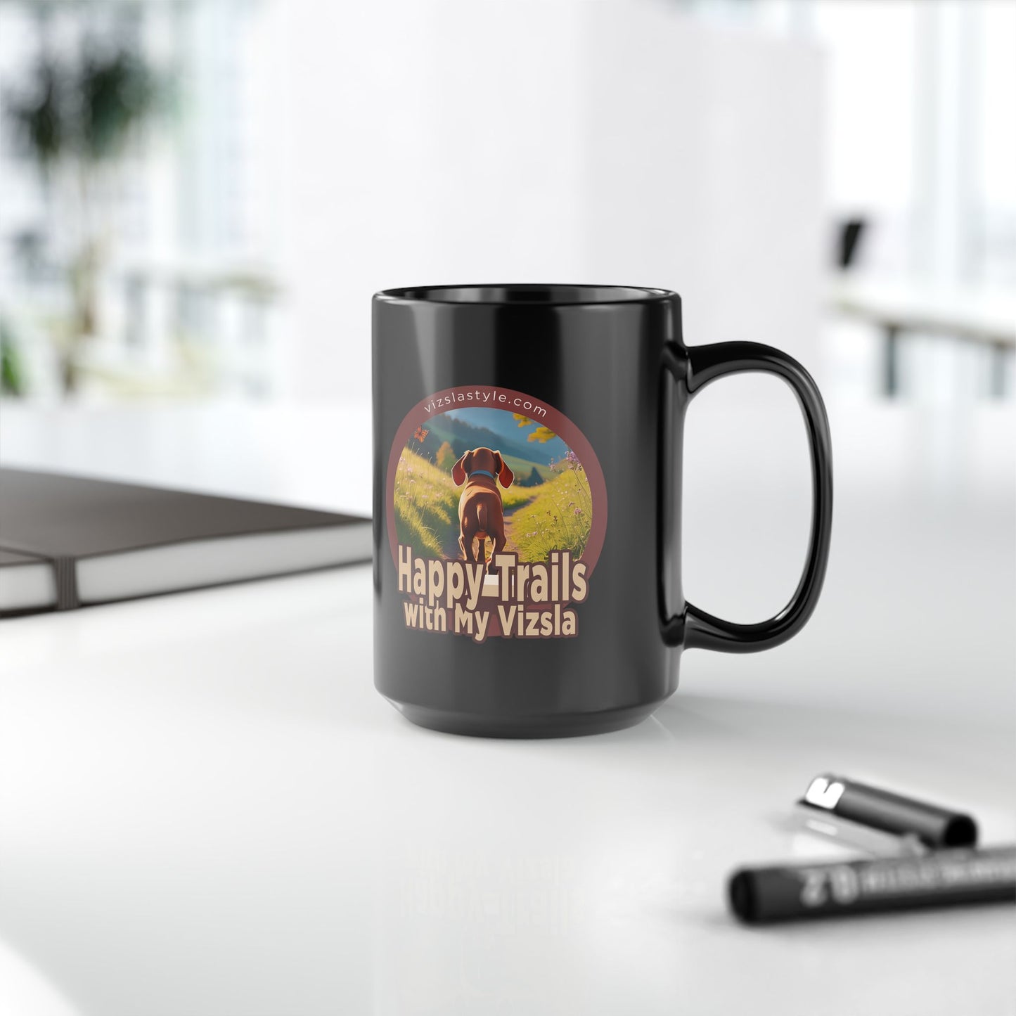 Happy Trails With My Vizsla (Puppy) w/ Puppy Face - Vizsla - Black Mug