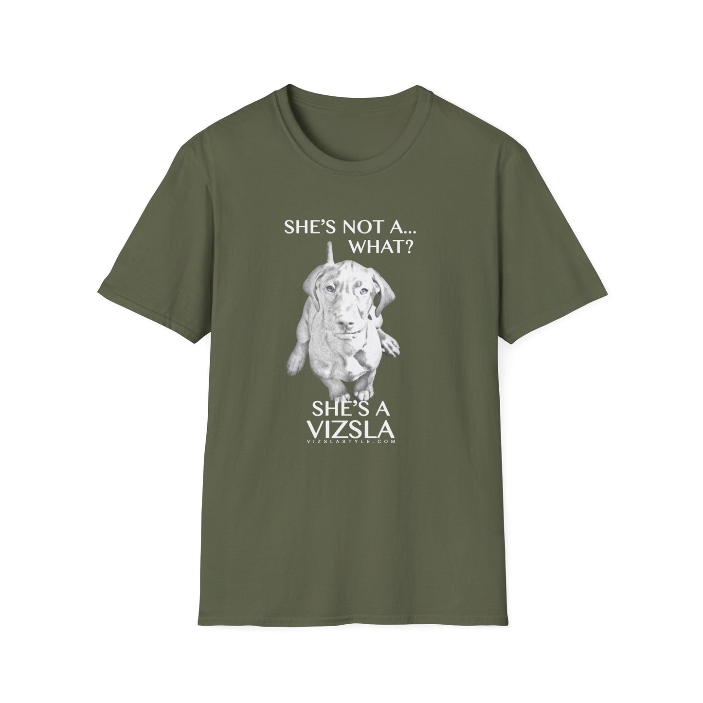 She's Not A What... She's A Vizsla All Around Sports T-shirt (Lt Text)
