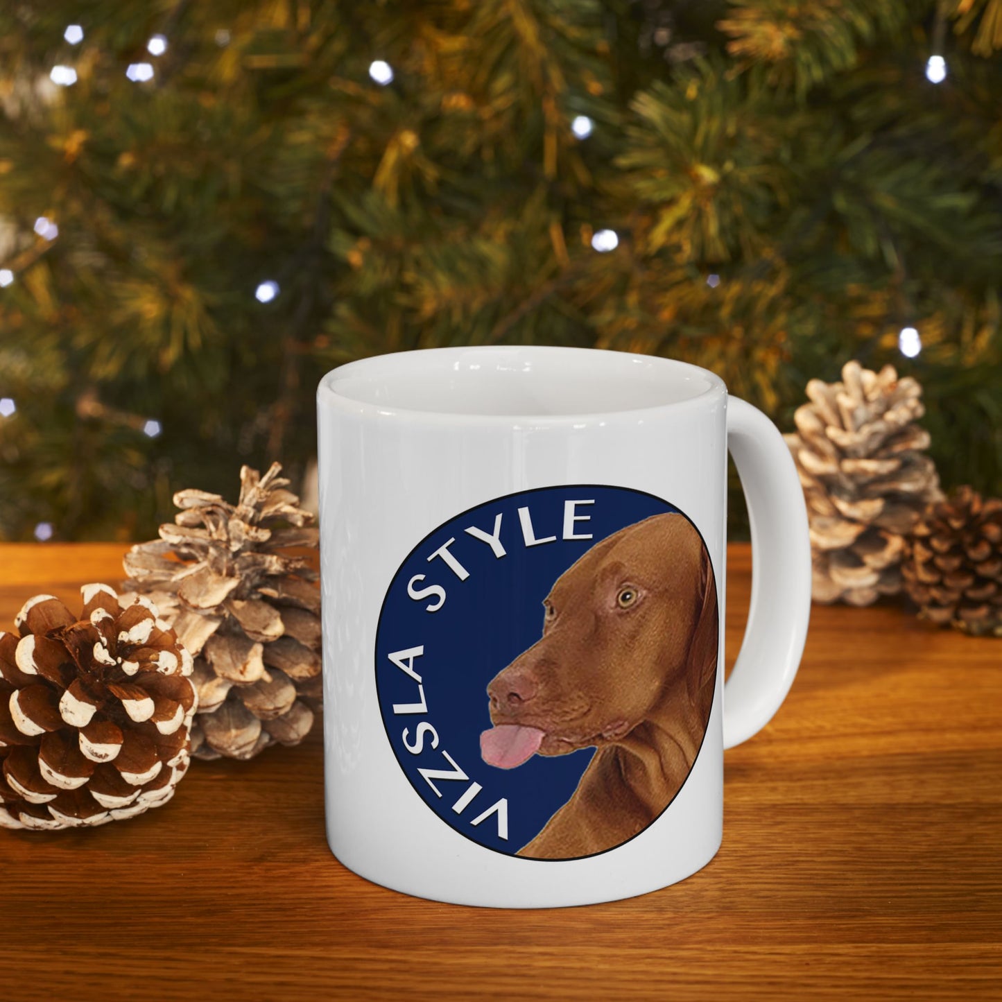 She's Not A What! in Color with Vizsla Style Logo White Glossy Mug