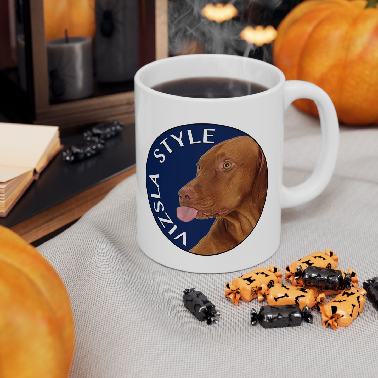 She's Not A What! Line Art with Vizsla Style Logo White Glossy Mug