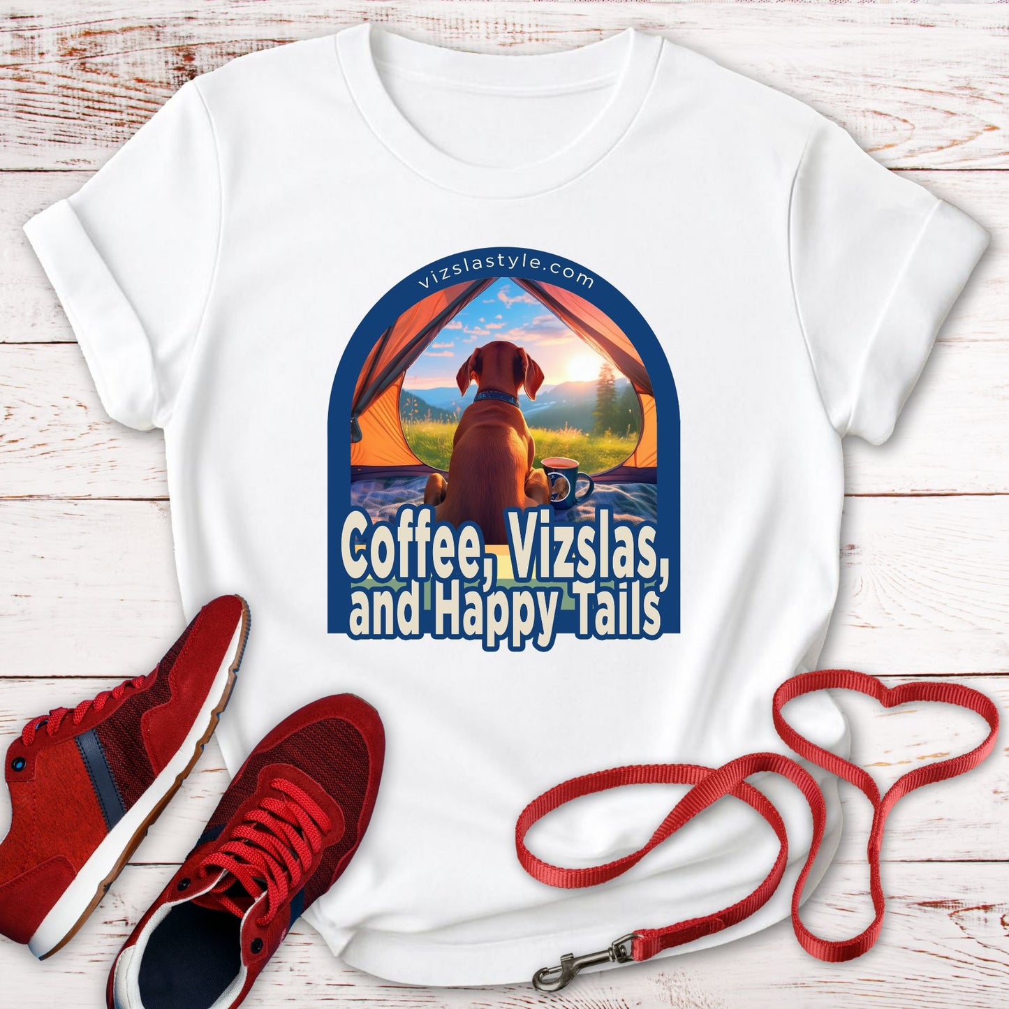 Coffee, Vizslas, and Happy Tails! t-shirt
