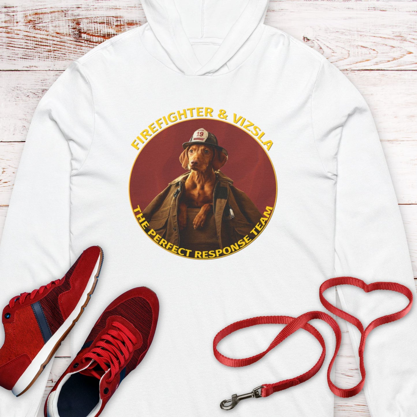 Perfect Response Team - Firefighter & Vizsla Hooded T-Shirt - Perfect Gift For That Firefighter In Your Life