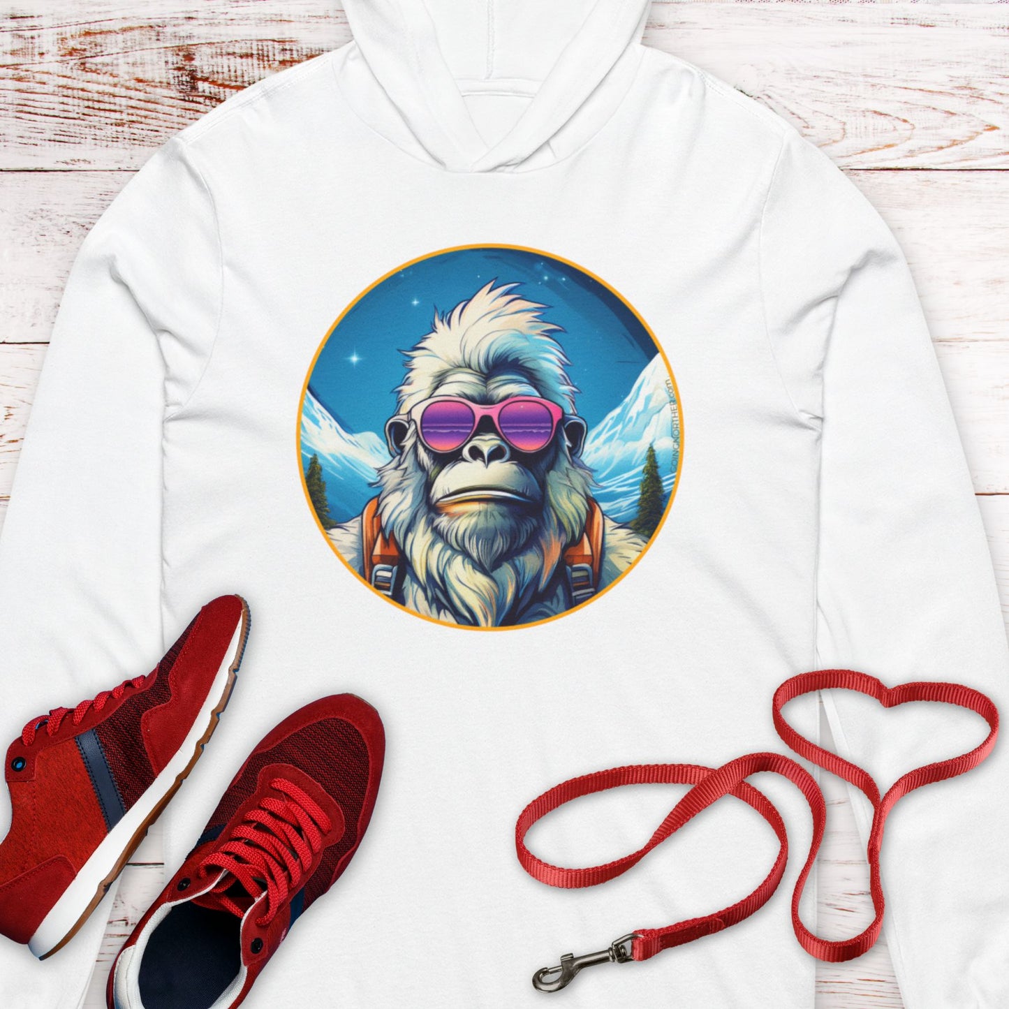 Vizsla Style - Going Norther - Bigfoot Hooded T-Shirt - Retro Styled Sasquatch