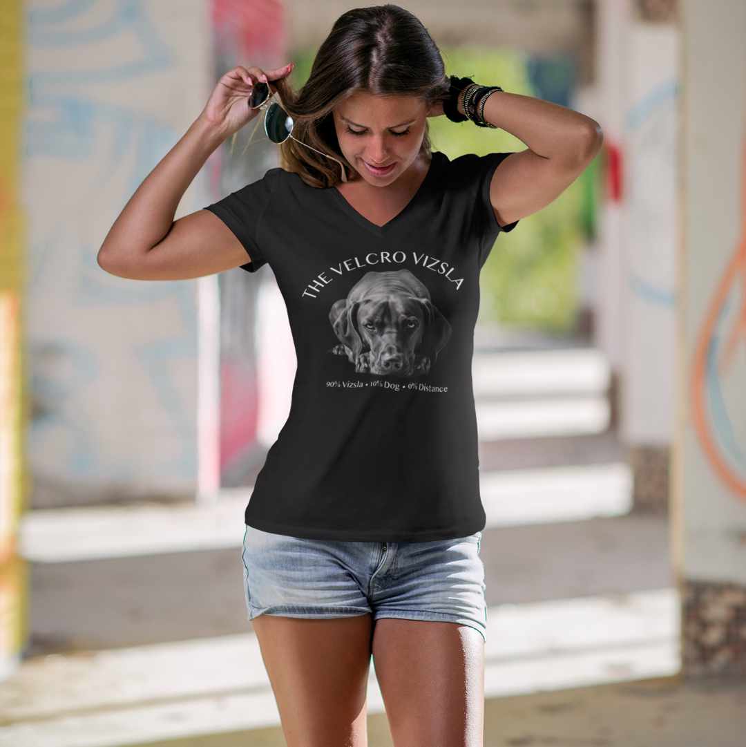 Velcro Vizsla T-Shirt — "90% Vizsla 10% Dog 0% Distance"