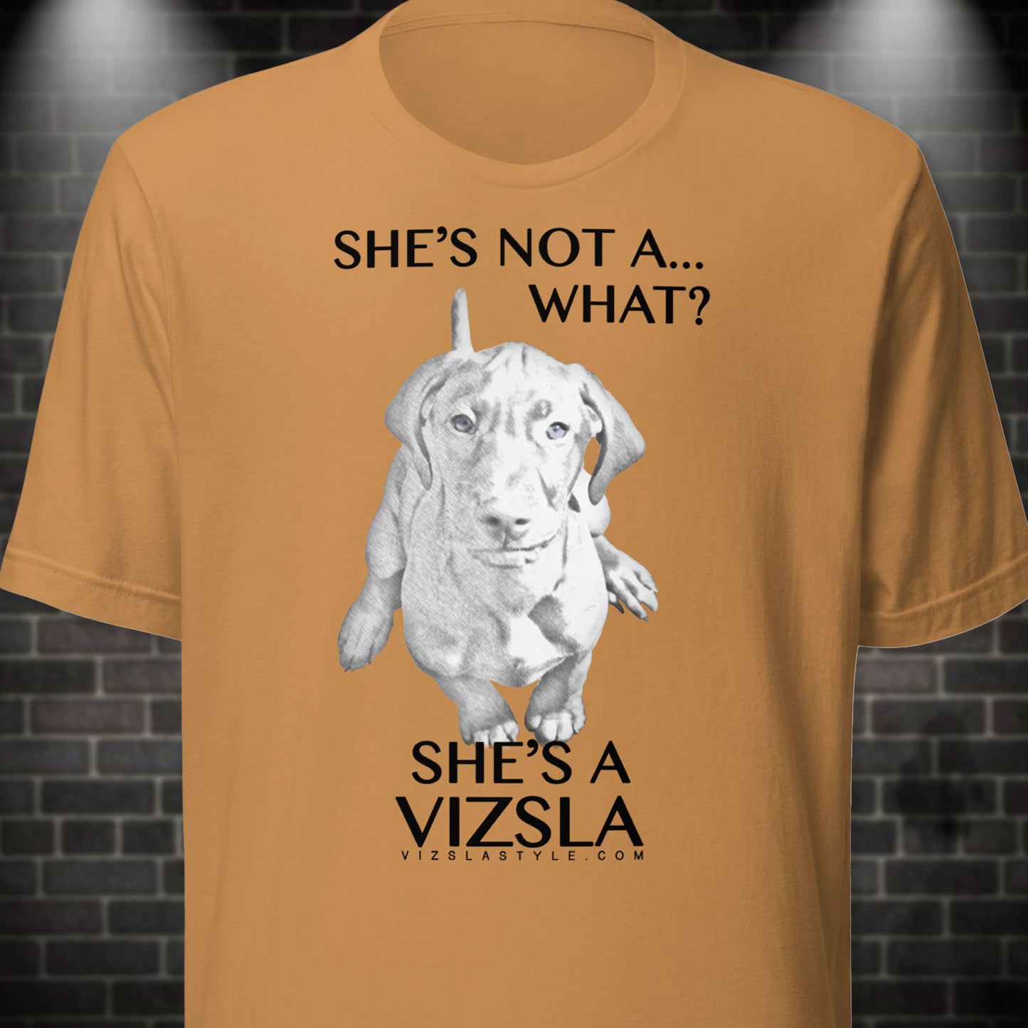 She's Not A What... She's A Vizsla! All Around Sports T-shirt (Dk Text)