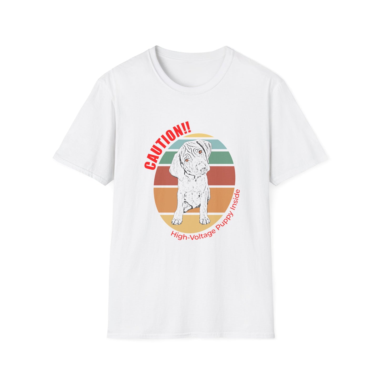 High-Voltage Puppy Inside Vizsla T-Shirt — Vintage Pastel Stripes