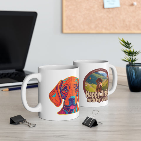 Happy Trails With My Vizsla Dog / New Vizsla Puppy White Glossy mug