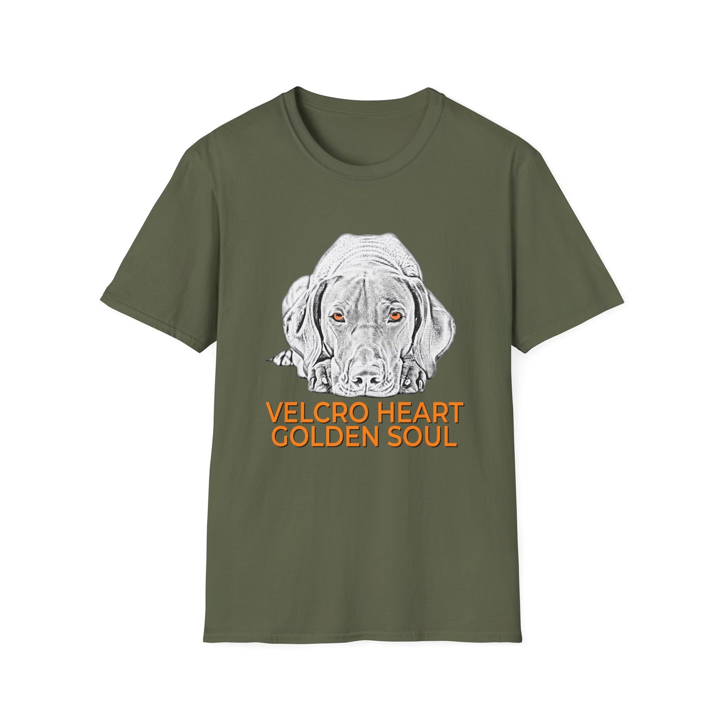 Vizsla Dog T-Shirt — "Velcro Heart — Golden Soul"