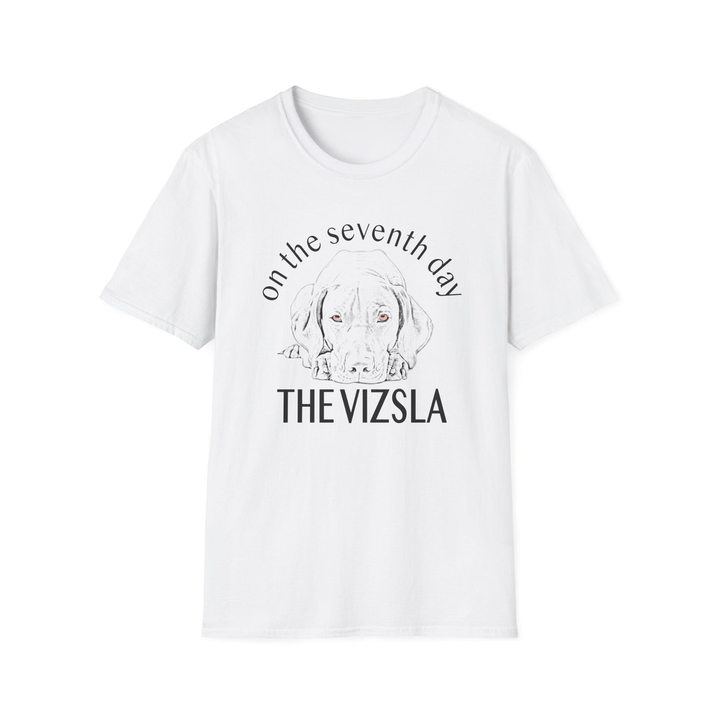 The Vizsla T-Shirt — "On the Seventh Day - THE VIZSLA" Vizsla Dog Line Art Tee