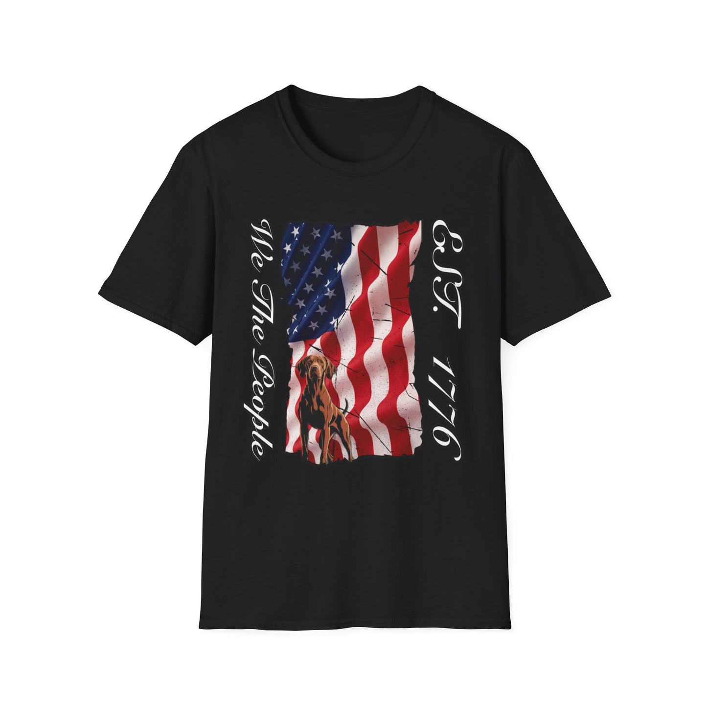 Vizsla Dog 'We The People EST. 1776' T-Shirt — Distressed American Flag