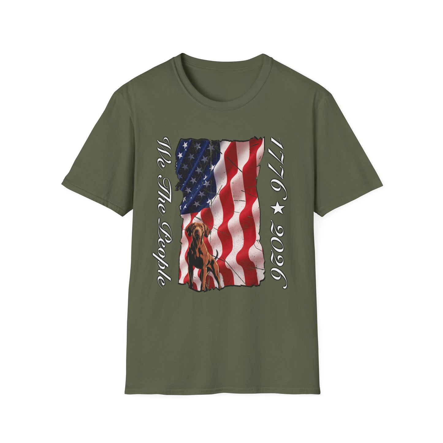 Vizsla Dog 'We The People 1776–2026' T-Shirt — Distressed American Flag
