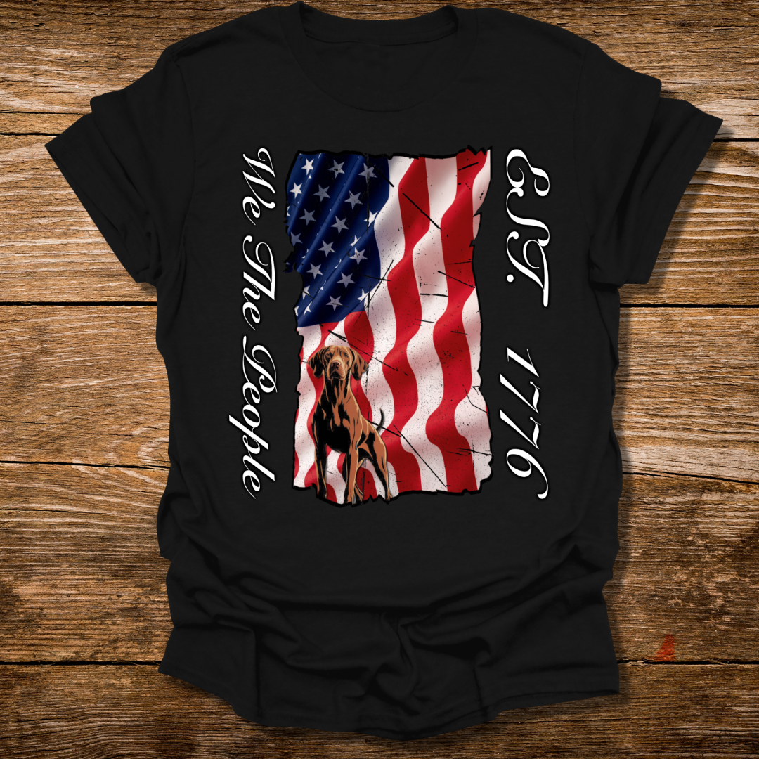 Vizsla Dog 'We The People EST. 1776' T-Shirt — Distressed American Flag
