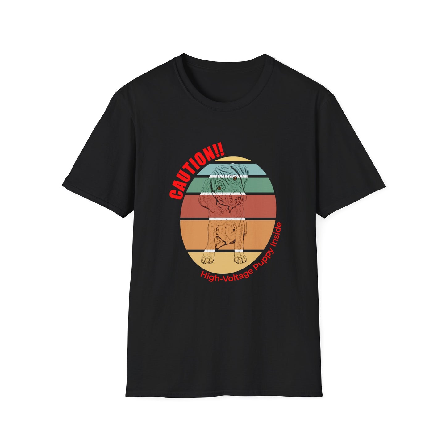 High-Voltage Puppy Inside Vizsla T-Shirt — Vintage Pastel Stripes