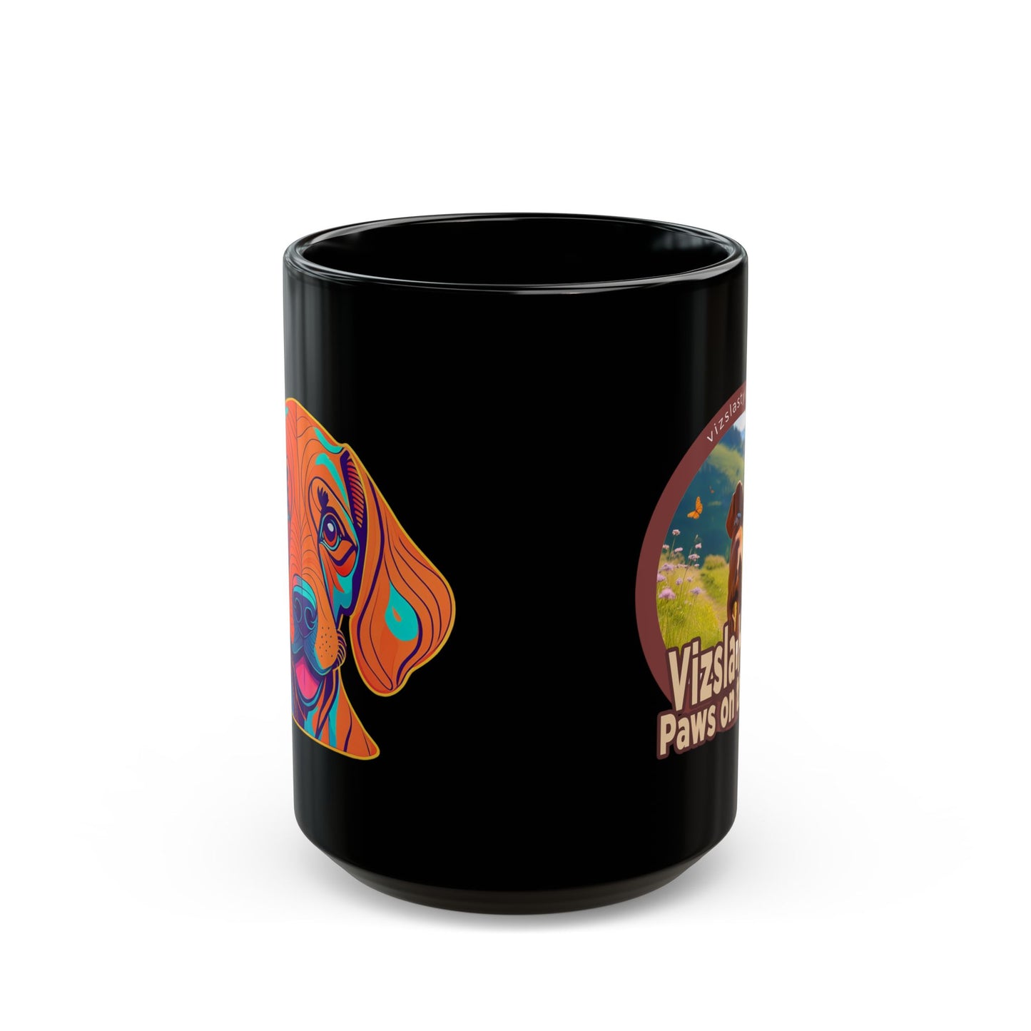 Vizsla Hikes: Paws On The Path (dog) w/ Puppy Face - Black Mug