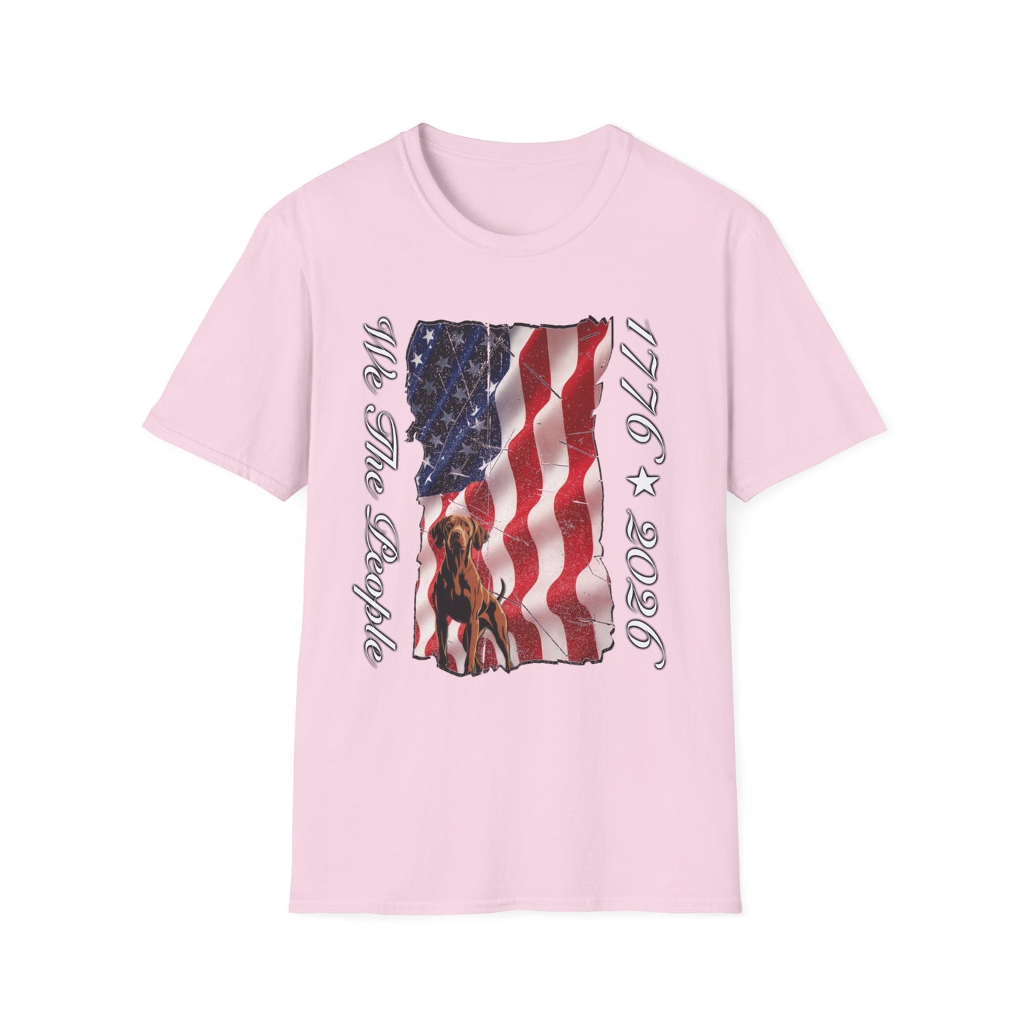 Vizsla Dog 'We The People 1776–2026' T-Shirt — Distressed American Flag