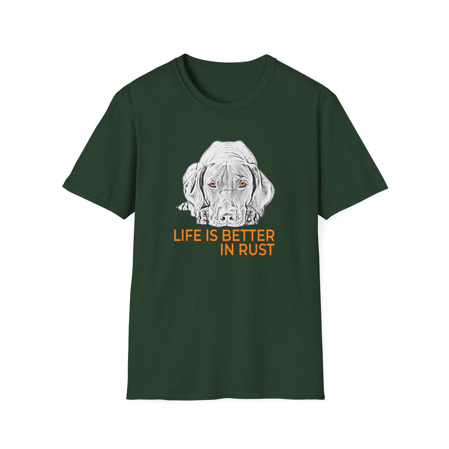 Vizsla Dog T-Shirt — 'Life Is Better in Rust' Line Drawing