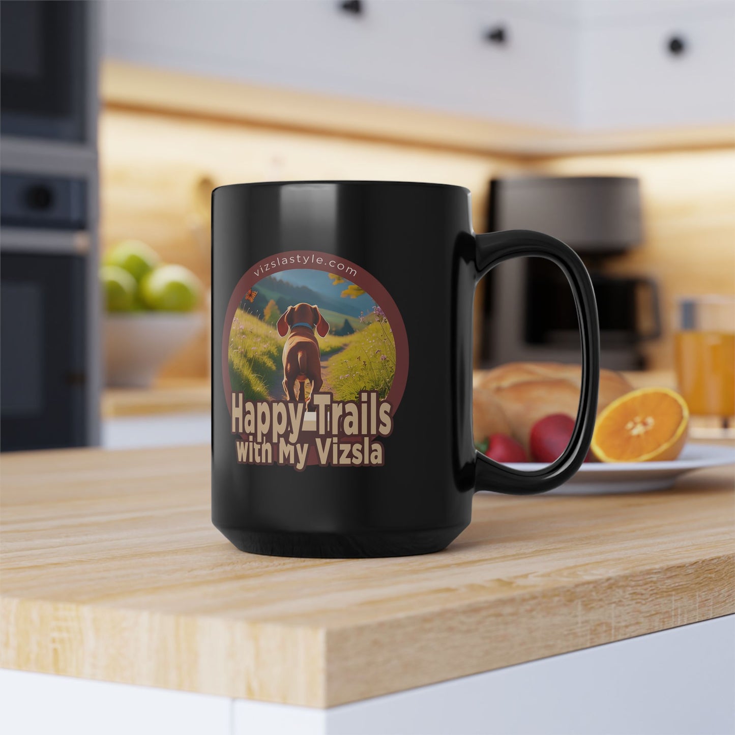 Happy Trails With My Vizsla (Puppy) w/ Puppy Face - Vizsla - Black Mug