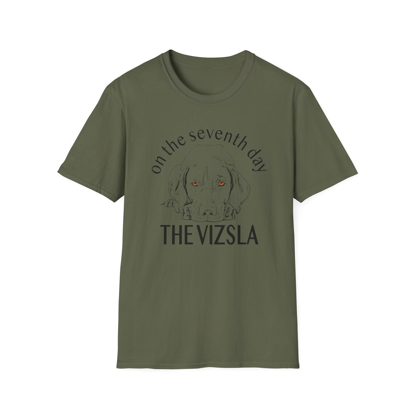 The Vizsla T-Shirt — "On the Seventh Day - THE VIZSLA" Vizsla Dog Line Art Tee