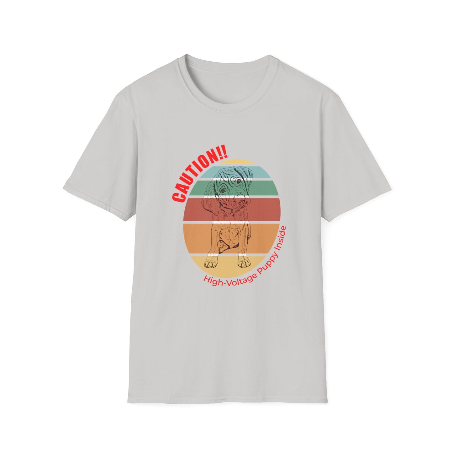 High-Voltage Puppy Inside Vizsla T-Shirt — Vintage Pastel Stripes