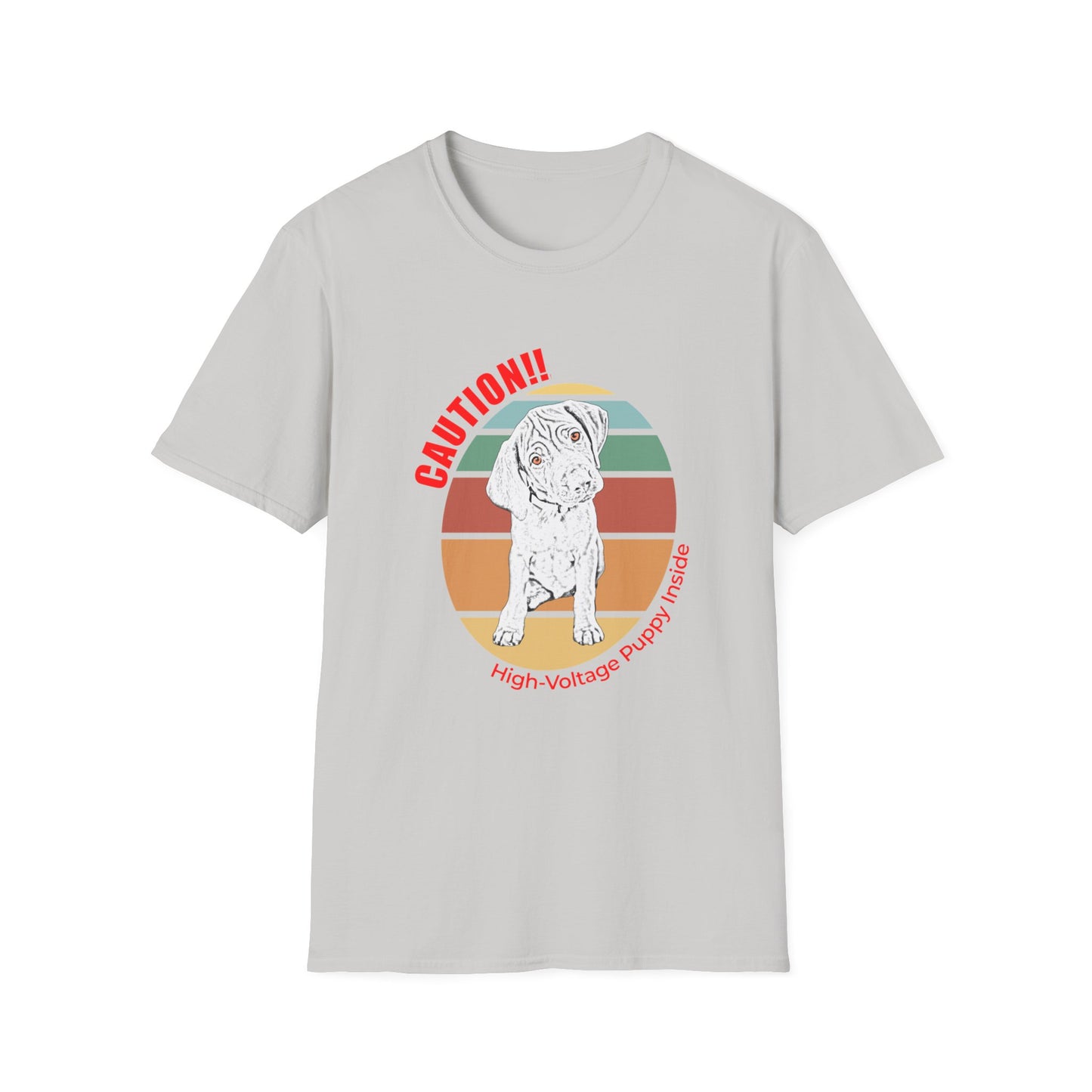 High-Voltage Puppy Inside Vizsla T-Shirt — Vintage Pastel Stripes