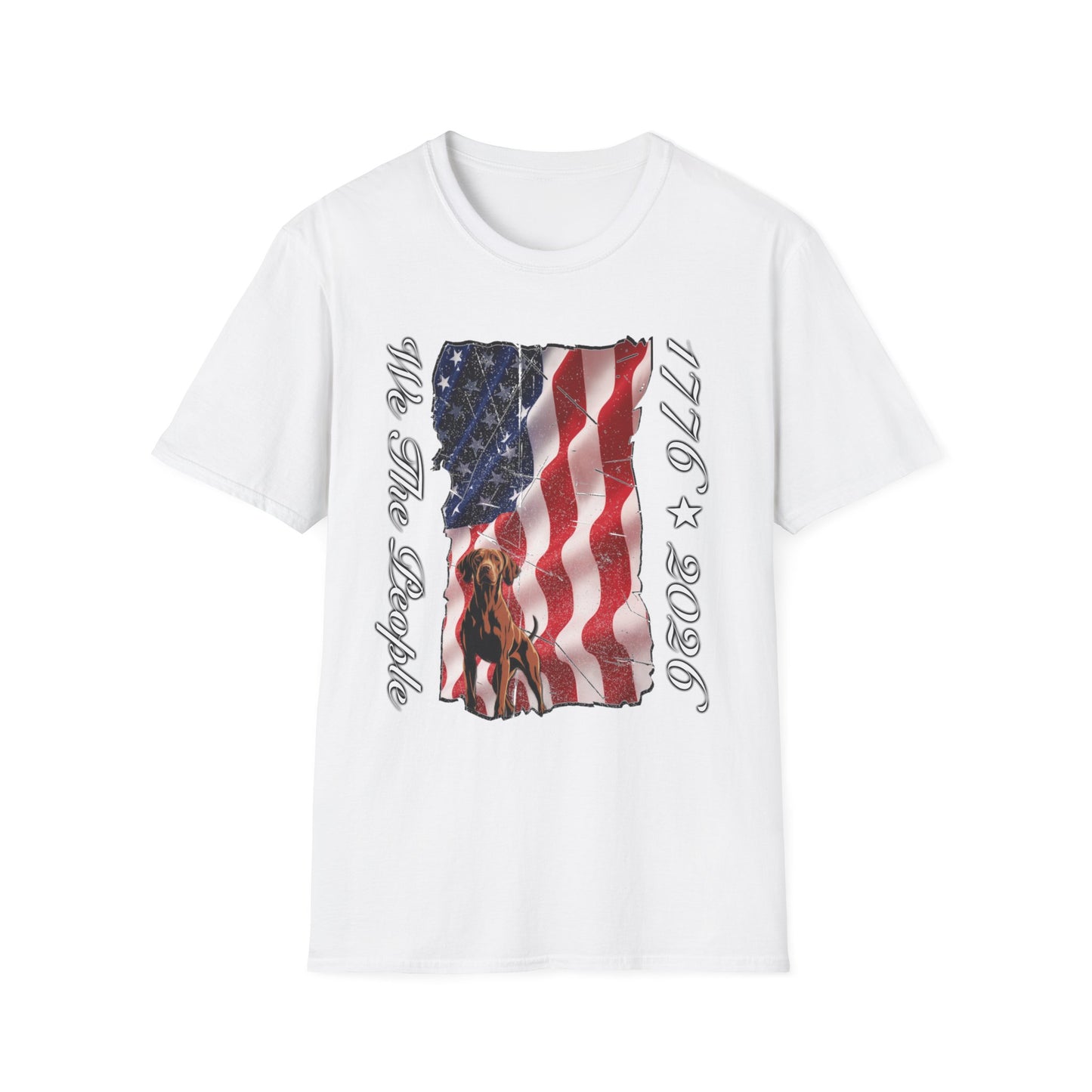 Vizsla Dog 'We The People 1776–2026' T-Shirt — Distressed American Flag