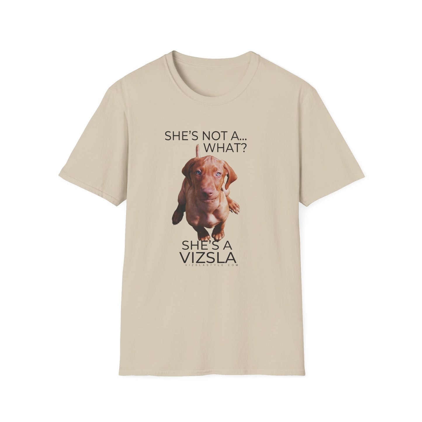 She's Not A What... She's A Vizsla (in Color) All Around Sports T-shirt (Dk Text)