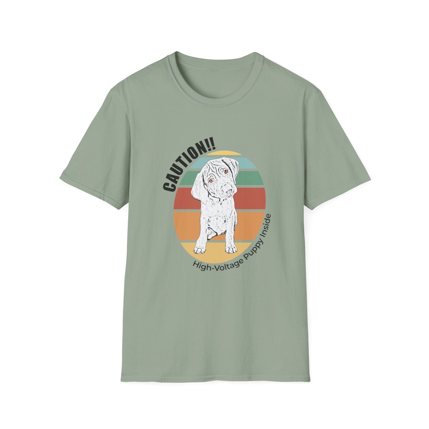 High-Voltage Puppy Inside Vizsla T-Shirt — Vintage Pastel Stripes