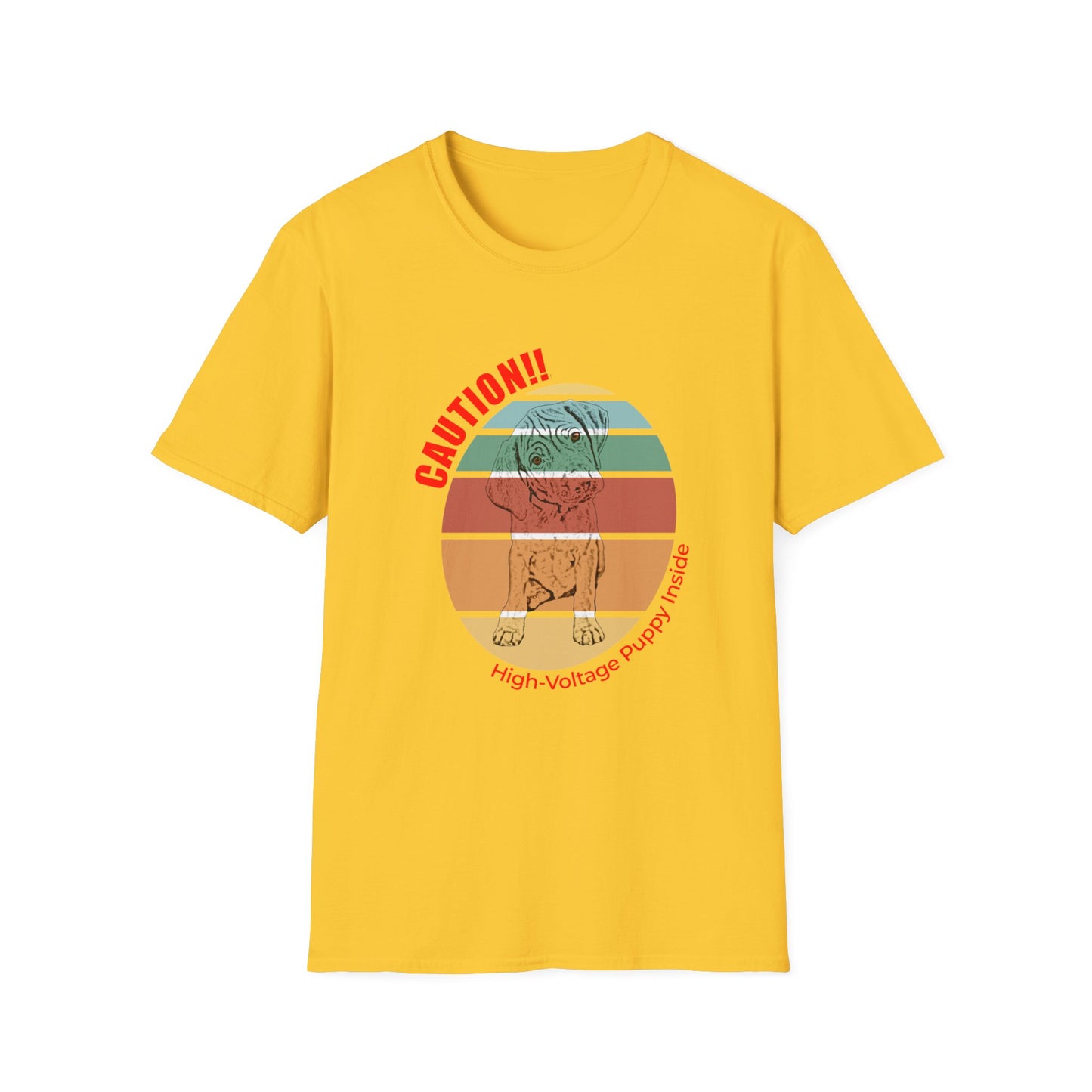 High-Voltage Puppy Inside Vizsla T-Shirt — Vintage Pastel Stripes