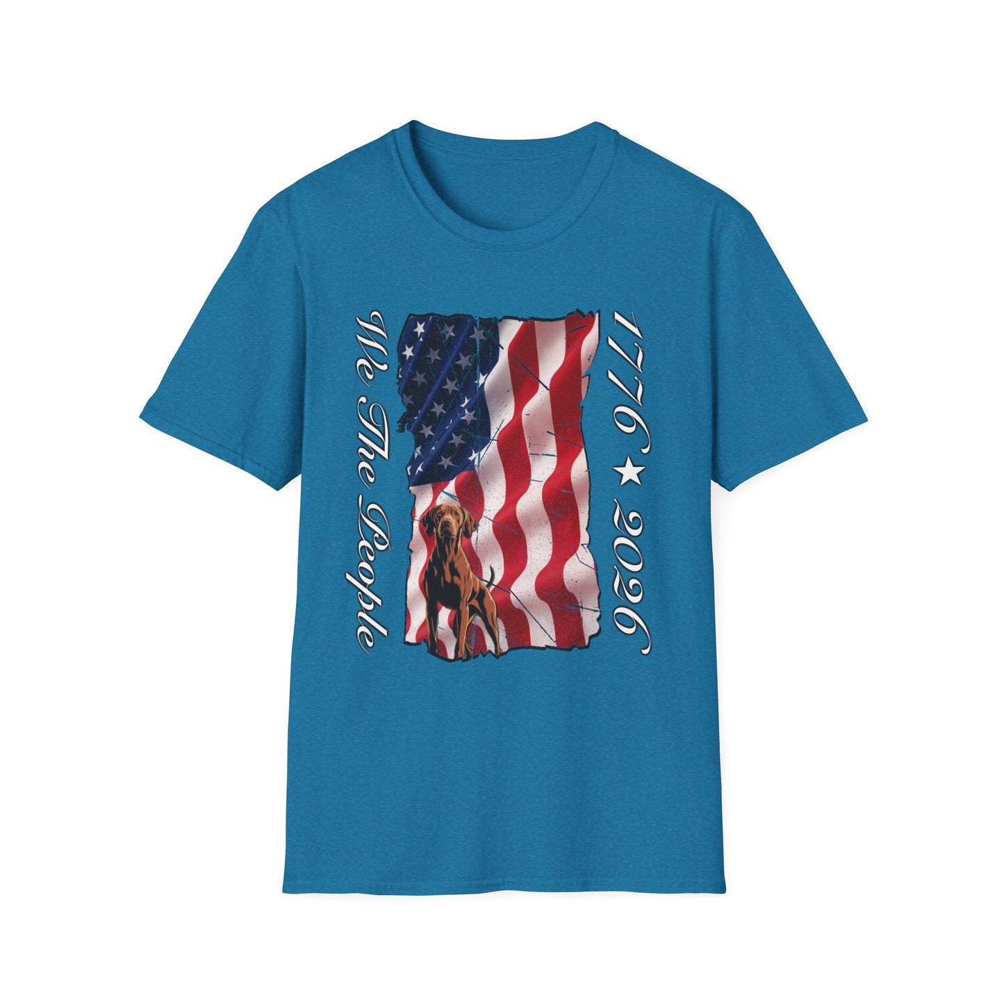 Vizsla Dog 'We The People 1776–2026' T-Shirt — Distressed American Flag