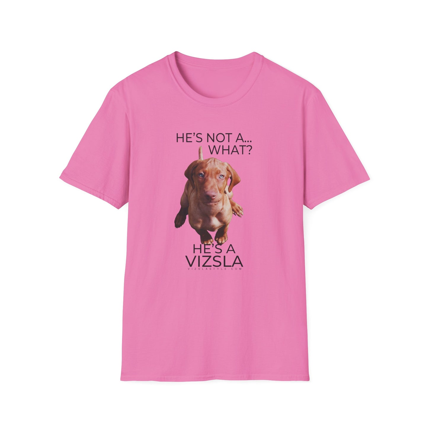 He's Not A What... He's A Vizsla (in Color) - All Around Sports T-shirt (Dk Text)