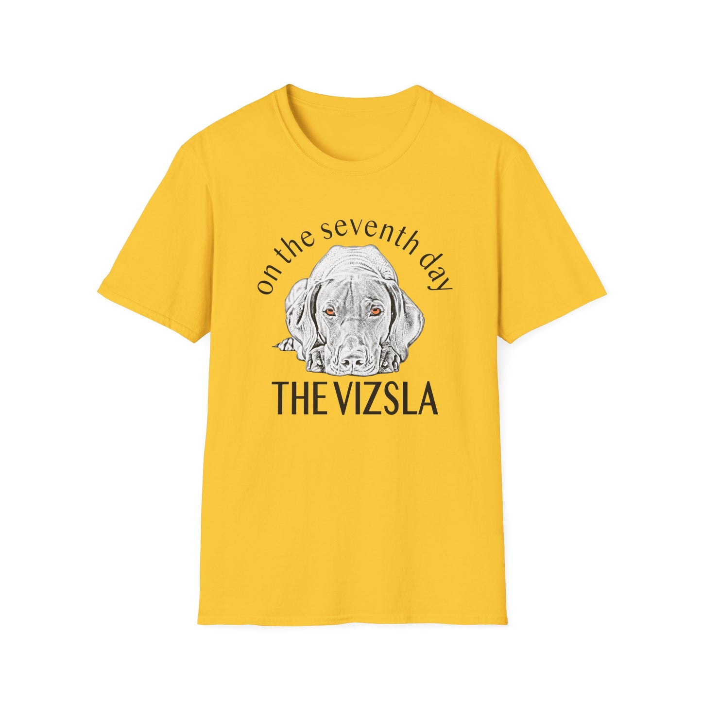 The Vizsla T-Shirt — "On the Seventh Day - THE VIZSLA" Vizsla Dog Line Art Tee