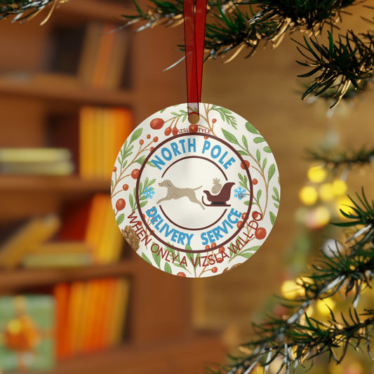 Vizsla North Pole Delivery Service Metal Ornament — Vintage Sleigh Gift Dog Ornament