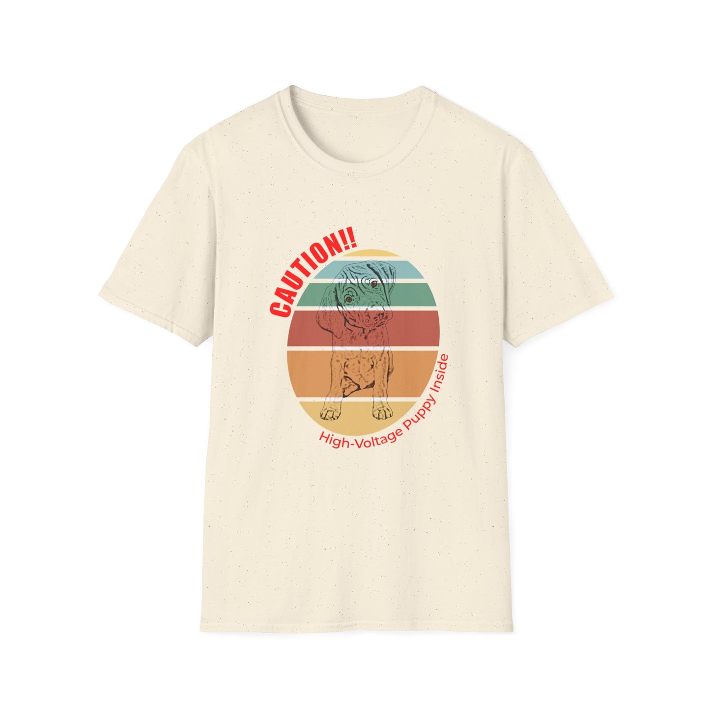 High-Voltage Puppy Inside Vizsla T-Shirt — Vintage Pastel Stripes