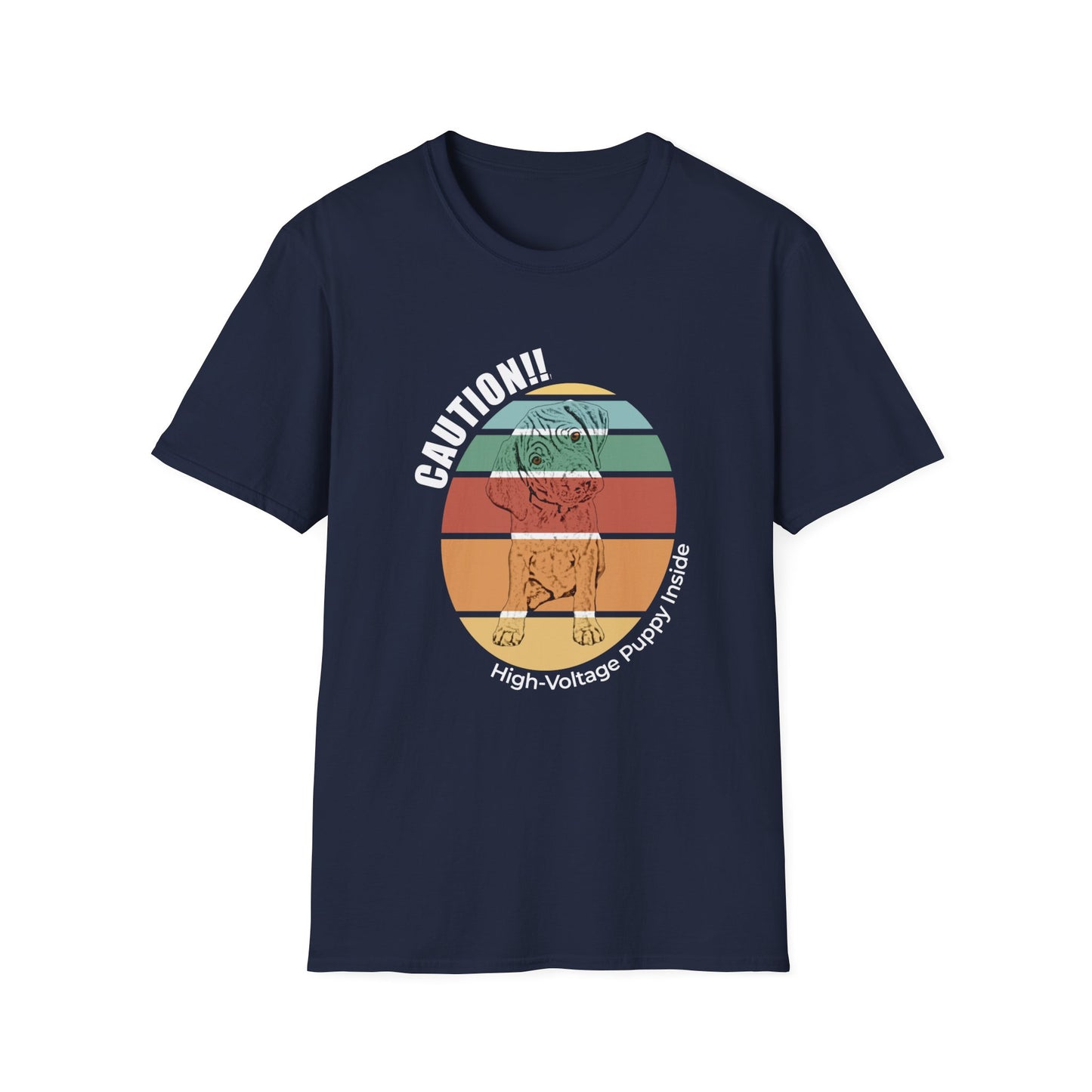 High-Voltage Puppy Inside Vizsla T-Shirt — Vintage Pastel Stripes