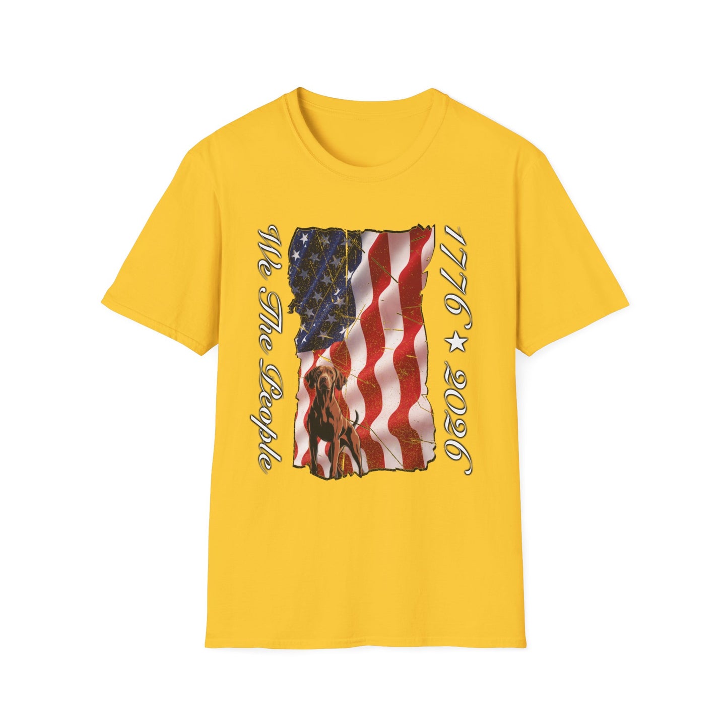Vizsla Dog 'We The People 1776–2026' T-Shirt — Distressed American Flag