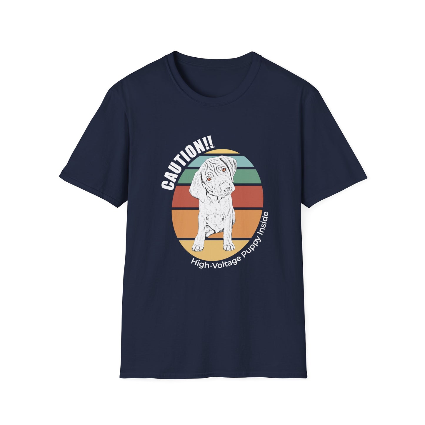 High-Voltage Puppy Inside Vizsla T-Shirt — Vintage Pastel Stripes