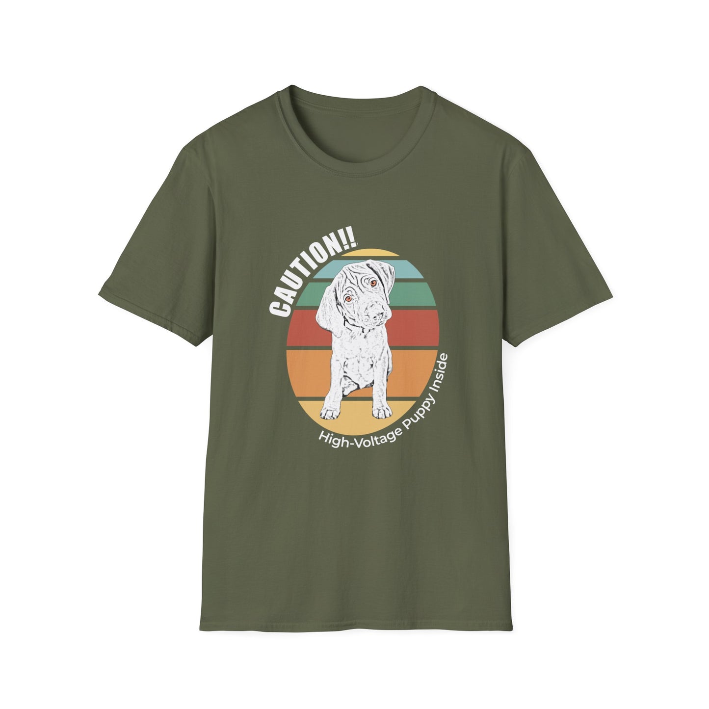 High-Voltage Puppy Inside Vizsla T-Shirt — Vintage Pastel Stripes