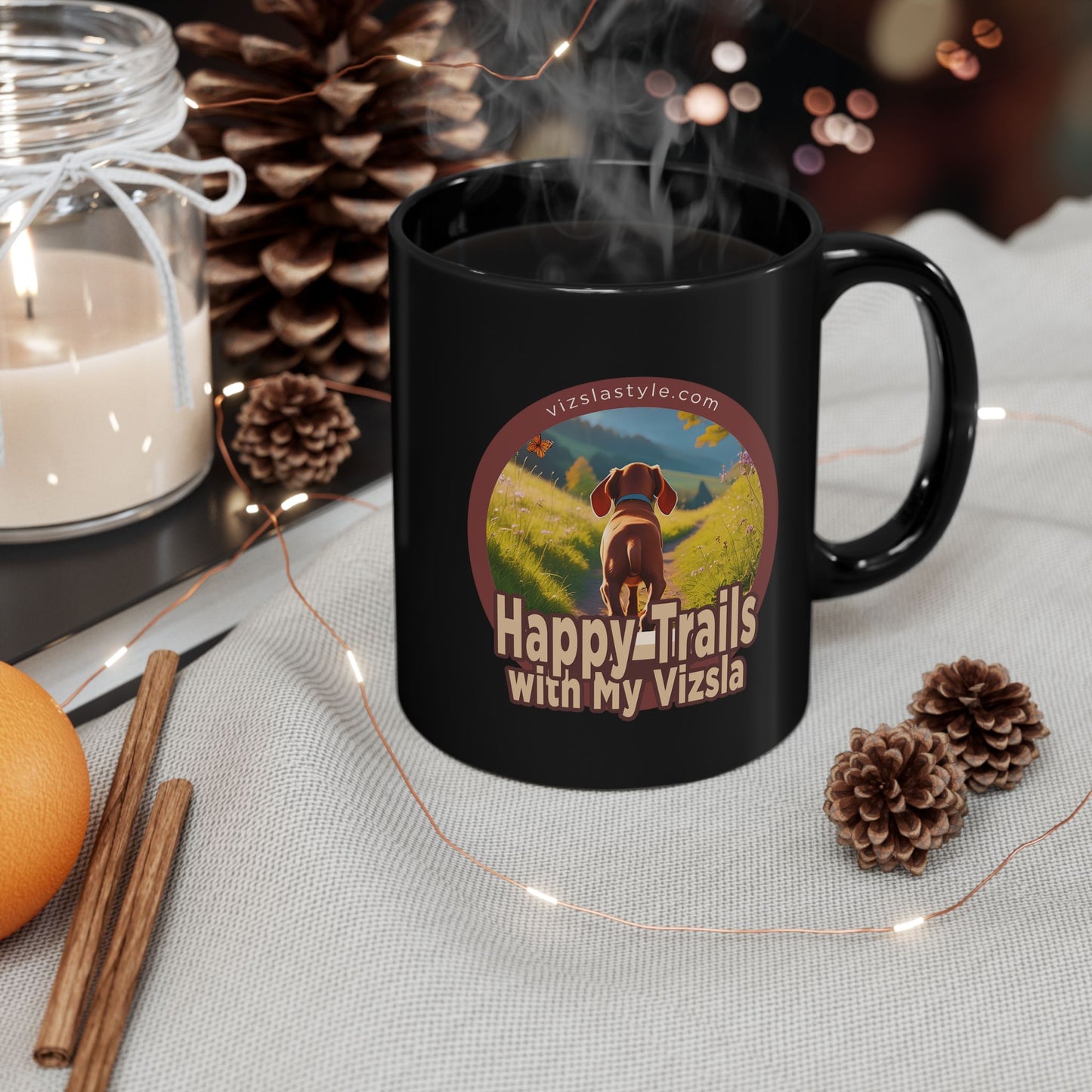 Happy Trails With My Vizsla (Puppy) w/ Puppy Face - Vizsla - Black Mug