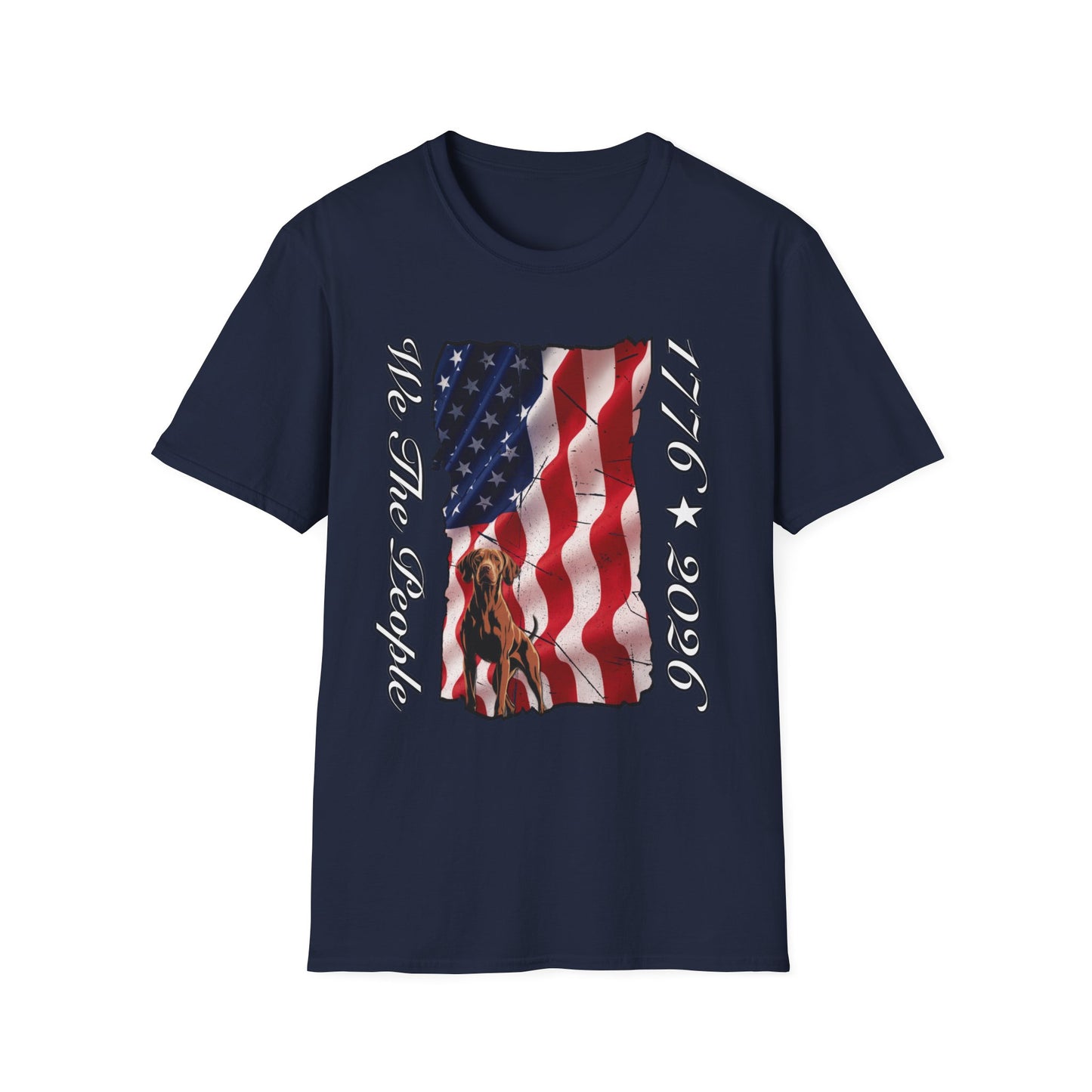 Vizsla Dog 'We The People 1776–2026' T-Shirt — Distressed American Flag