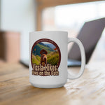 Vizsla Hikes: Paws On The Path (Dog) w/ He's Not A What? Wild Look - White glossy mug