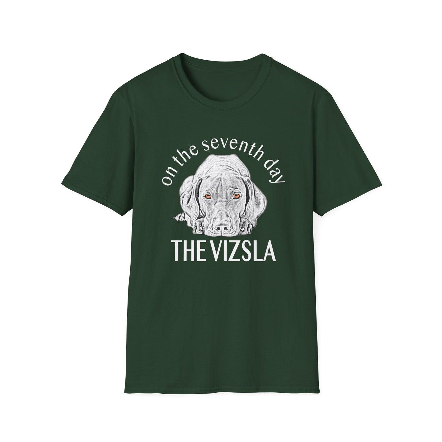 The Vizsla T-Shirt — "On the Seventh Day - THE VIZSLA" Vizsla Dog Line Art Tee