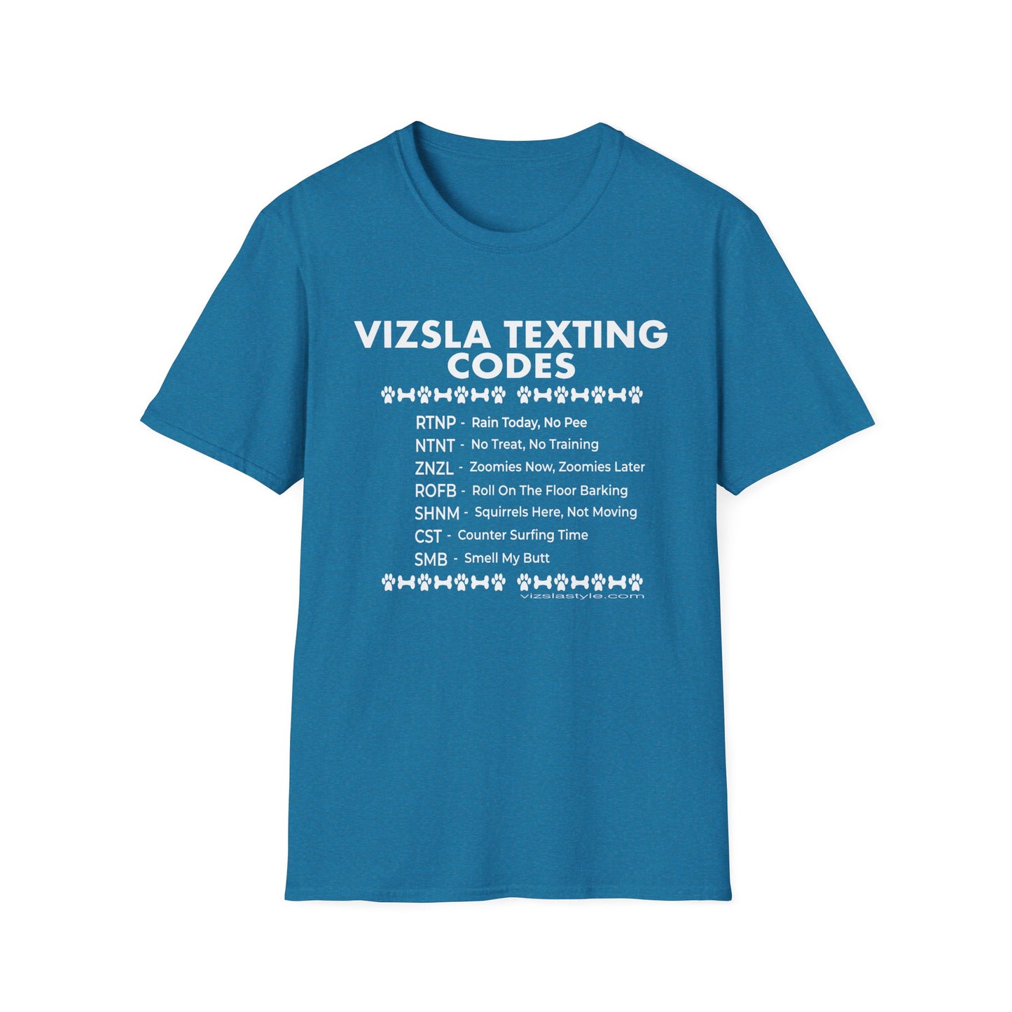 Vizsla Text Codes T-Shirt — Funny Dog Acronym Tee (RTNP, ZNZL)